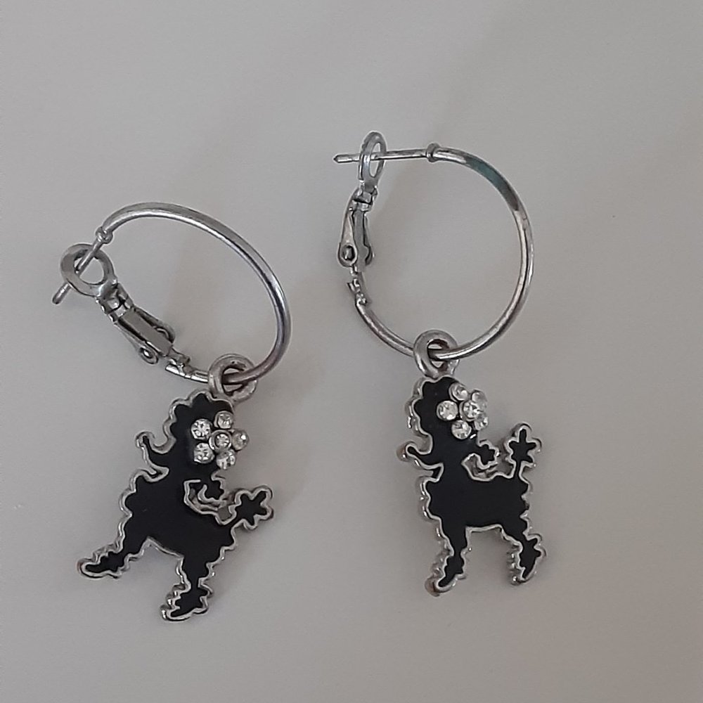 Cute rhinestone hoop poodle earrings